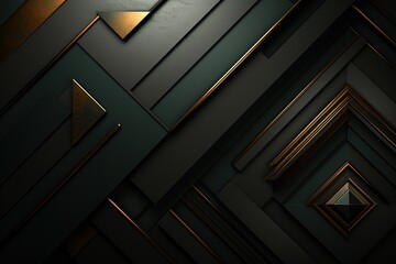 Fototapeta premium Abstract geometric pattern with black and gold squares and lines.