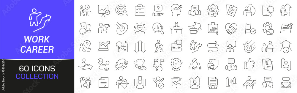Aufkleber work and career line icons collection. thin outline icons pack. ui icon collection. set of line web 