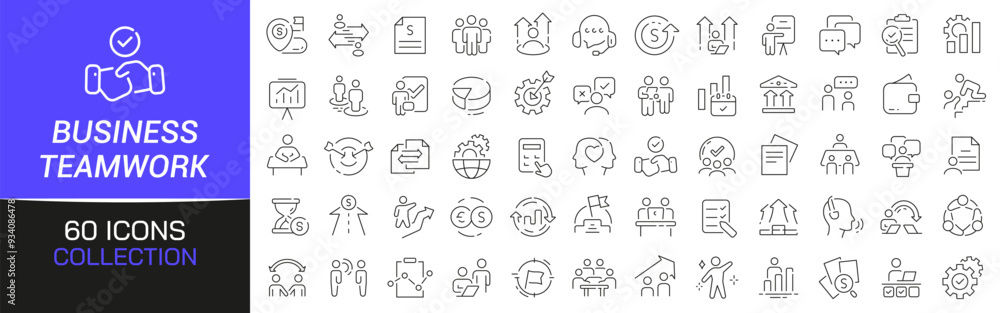 Aufkleber business and teamwork line icons collection. thin outline icons pack. ui icon collection. set of lin