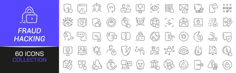 Fraud and hacking line icons collection. Thin outline icons pack. UI icon collection. Set of line web pictogram