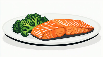 Plate of grilled salmon with steamed broccoli, neatly arranged on a dinner table