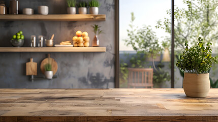 Background top counter interior wood blurry in the kitchen