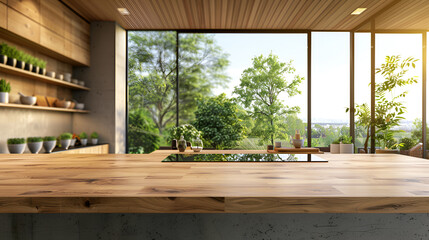 Background top counter interior wood blurry in the kitchen