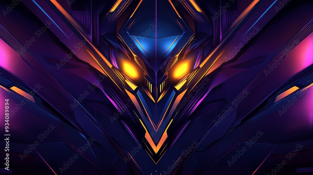 Poster a vibrant and futuristic abstract design featuring sharp angles and glowing elements, evoking a sens