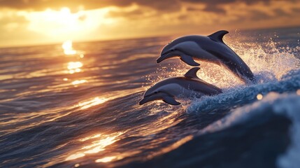 Dolphins Leap at Sunset