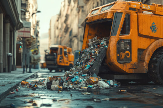 The autonomous garbage truck of the future collects trash from city streets.