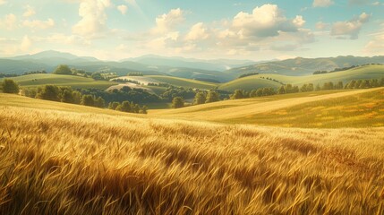 Fototapeta premium Golden Wheat Field in Rolling Hills.