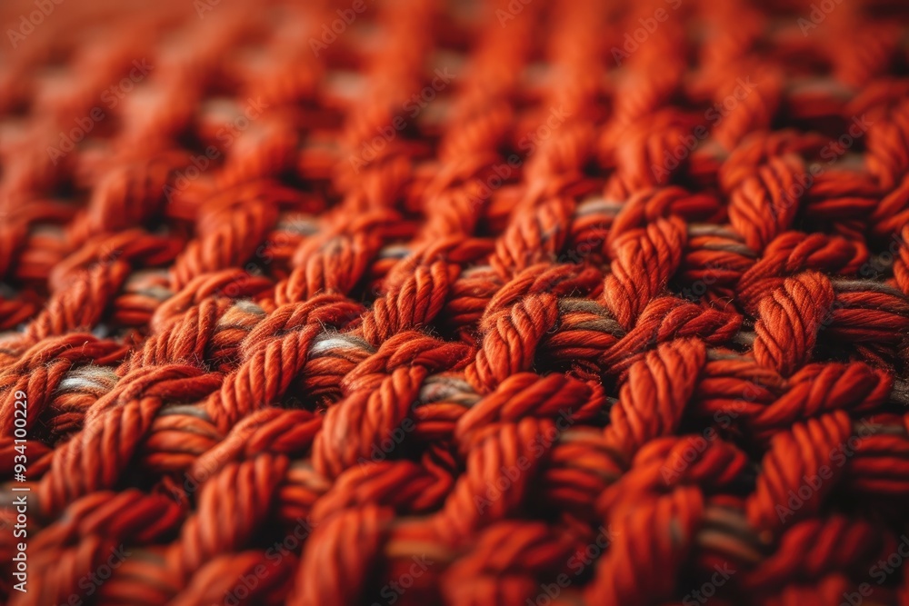 Poster close up of knitted blanket, fabric texture with knitted or woven patterns