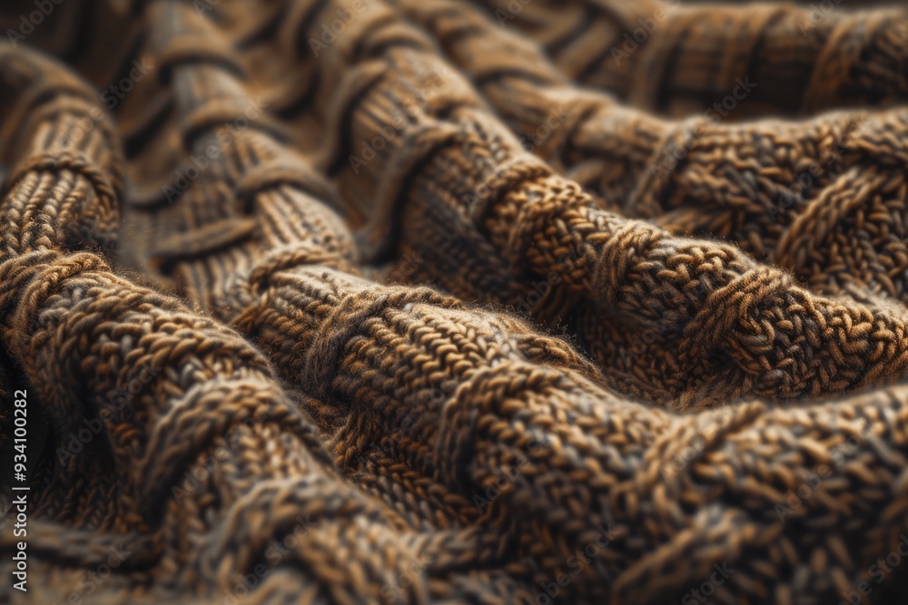 Poster close up of knitted blanket, fabric texture with knitted or woven patterns