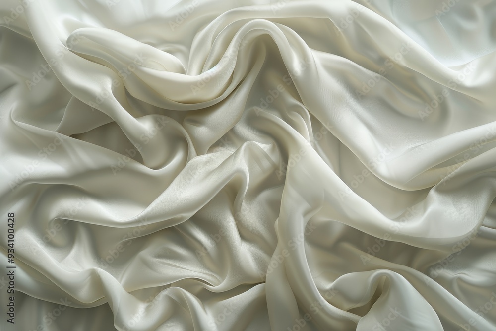 Poster red silk fabric with very large amount of folds, fabric texture with smooth and silky threads