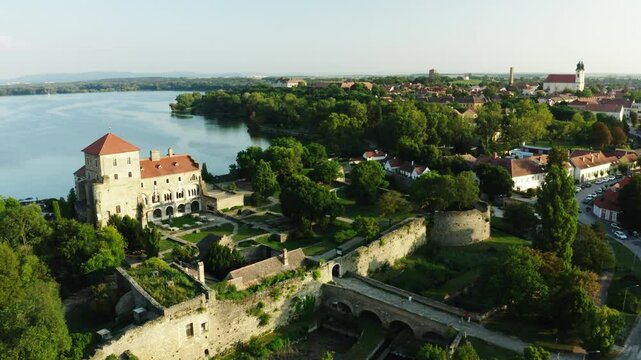 Aerial view of Tata city in Hungary. 