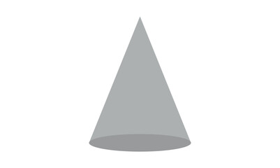 3D cone shape in geometry. Three dimensional geometric shape in mathematics.
