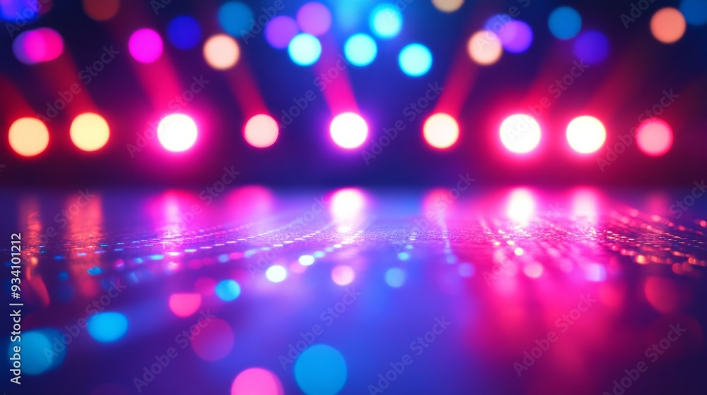 Leinwandbilder a vibrant stage lit with multicolored lights creating a dazzling background effect.