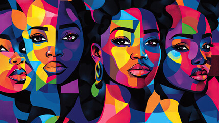 Obraz premium Colorful mosaic of black women's faces with diversity