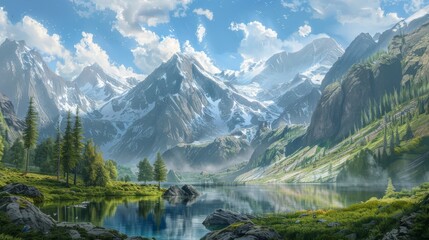 Fototapeta premium Serene Mountain Lake Landscape.