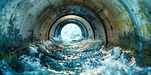 Naklejka premium Sewer tunnel with water