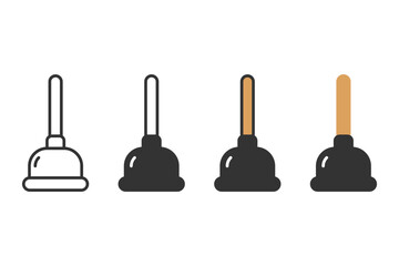 Plunger pumping tool illustration in 4 variations isolated on white background. Vector icons in flat style