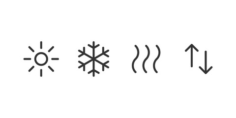 4 outlined isolated illustrations: heat, cool, steam and arrow exchange signs. Vector icons in flat style