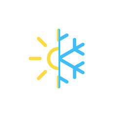 Obraz premium Sun and snowflake colorful illustration. Sign of heat and cool isolated. Vector weather icons in flat style