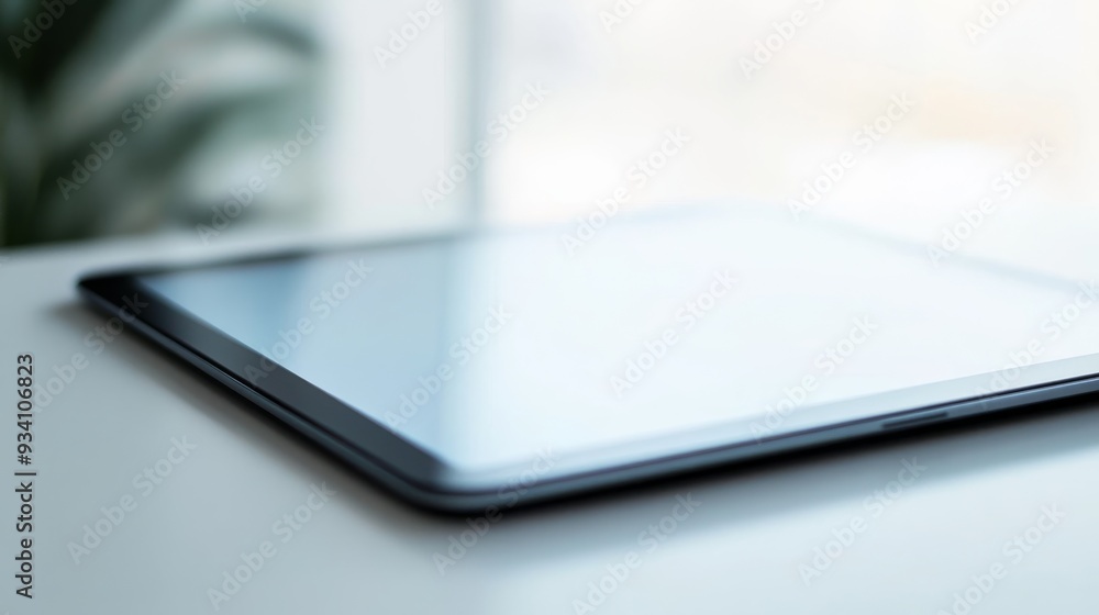 Poster Close-up of a tablet with a blank screen, showing the device's thin bezel and clean background