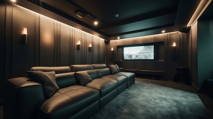 A modern and well-equipped home theater room with luxury seating

