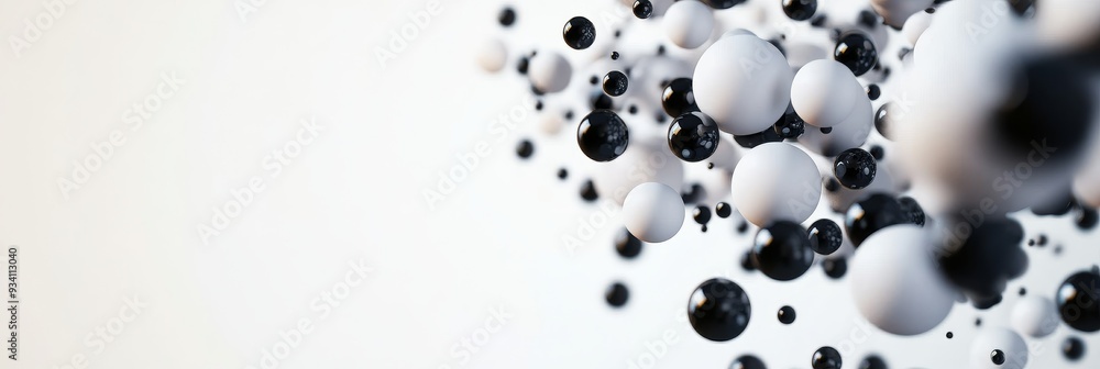Poster abstract black and white spheres in motion - a mesmerizing abstract image showcasing a cluster of bl