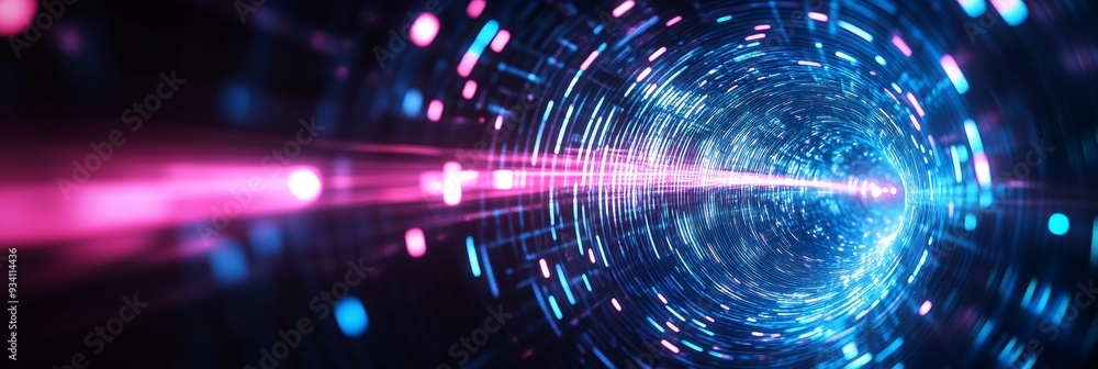 Aufkleber abstract neon tunnel of light - digital vortex - a mesmerizing abstract image of a swirling tunnel o