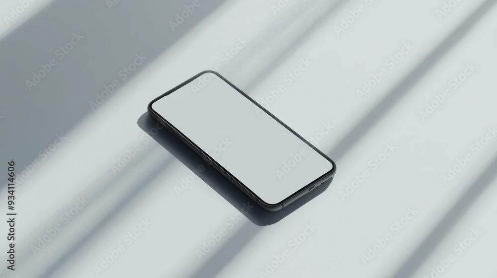 Aufkleber High-angle view of a phone with a blank screen on a flat, plain background, emphasizing the device's design