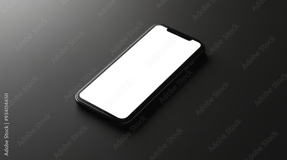 Poster High-angle view of a phone with a blank screen on a flat, plain background, emphasizing the device's design