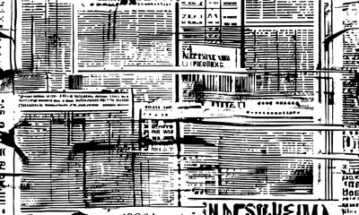 Old Newspaper Background, Black and White Grunge Texture, Vintage Dark News Print Pattern, Ancient Parchment Design