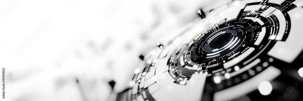 Poster abstract technology background with circular design - a close-up view of an abstract technological d