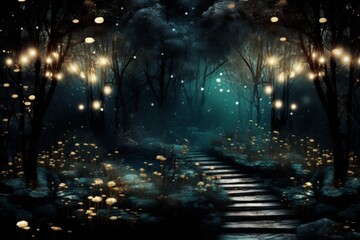 Obraz premium Enchanted Forest Path with Glowing Lights