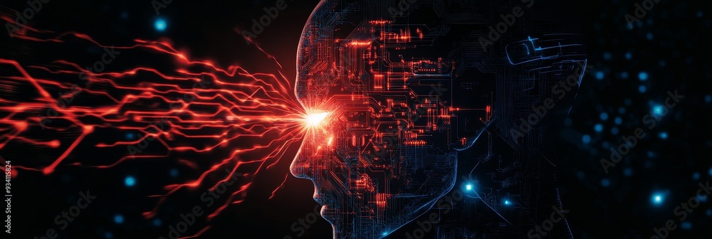 Poster artificial intelligence - the future of technology - a digital representation of a human head with g