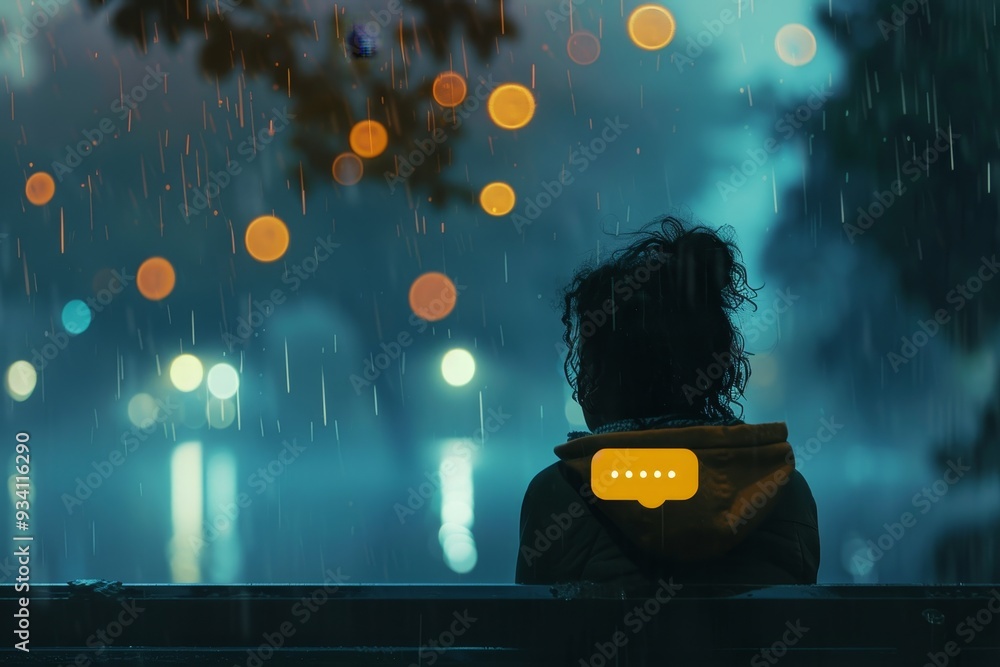 Aufkleber person sitting on bench in the rain, user feedback widget encourages user input