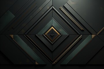 Obraz premium Abstract geometric pattern with dark green and gold accents.