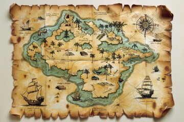 map of the island of jamaica, vintage map of fictional pirate treasure island