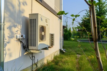 Air heat pump near modern house