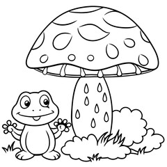 There mushroom and frog rain Coloring page