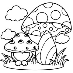 There mushroom and frog rain Coloring page