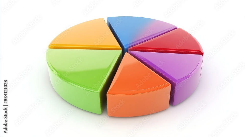 Poster colorful pie chart representing data and statistics - a 3d pie chart divided into six sections, each