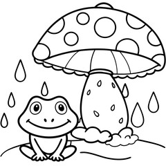 There mushroom and frog rain Coloring page
