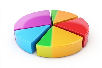 Obraz premium Colorful Pie Chart for Data Visualization and Business Presentations - A 3D pie chart divided into six colorful segments, symbolizing data analysis, market share, financial planning, business strategy