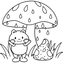There mushroom and frog rain Coloring page