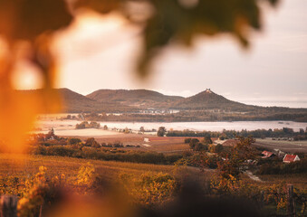 Famous Szigliget castle with vineyards in autumn