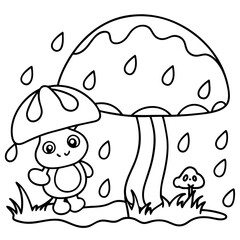 There mushroom and frog rain Coloring page