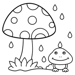 There mushroom and frog rain Coloring page