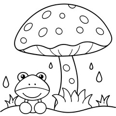 There mushroom and frog rain Coloring page