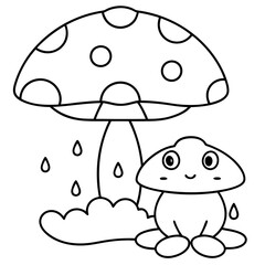 Naklejka premium There mushroom and frog rain Coloring page