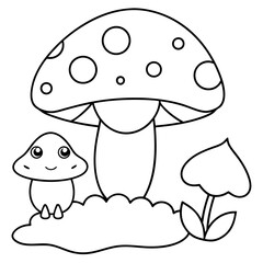 There mushroom and frog rain Coloring page