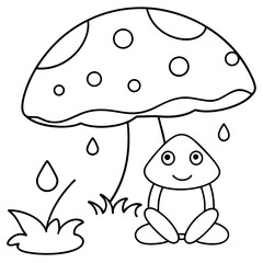 There mushroom and frog rain Coloring page